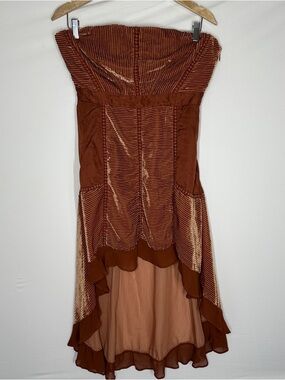 Anthropologie terracotta velvet Asymmetrical strapless dress 10P Boho